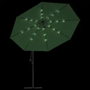 Berkfield Cantilever Umbrella with LED Lights and Metal Pole 350 cm Green