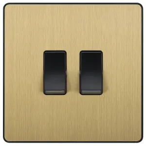 British General 20A 2 way 2 gang Double light Screwless Switch Satin Brass effect