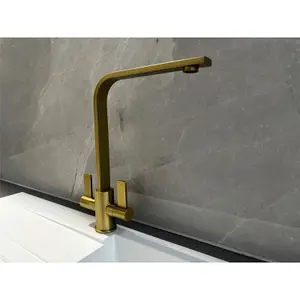 Liquida EB404BR Flat Style Modern Dual Lever Brushed Brass Kitchen Mixer Tap