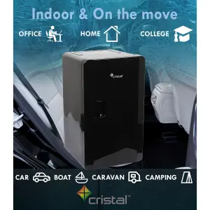 Cristal 16L Compact Mini Cooler Fridge with Built-in 12V Adapter - Black