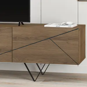 Decortie Modern Jakomen TV Unit Dark Oak Effect w 3-Door Storage TV Cabinet 160(W)cm TV Furniture