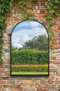 MirrorOutlet The Arcus Black Metal Framed Arched Garden Wall Mirror 100CM X 70CM