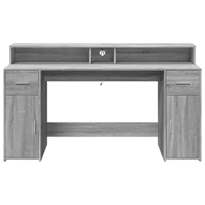 Berkfield Desk with LED Lights Grey Sonoma 160x55x91 cm Engineered Wood