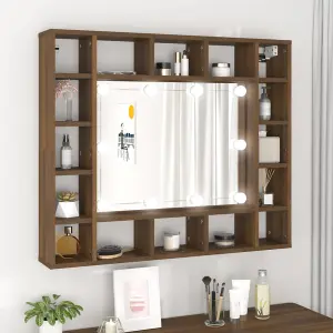 Berkfield Mirror Cabinet with LED Brown Oak 91x15x76.5 cm