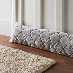 Catherine Lansfield Cosy Diamond Faux Fur Door Draught Excluder Silver Grey