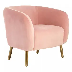 Interiors By Premier Metal Legs Pink Velvet Round Chair, Velvet Upholstered Mid Century Armchair, Luxurious Comfortable Armchair