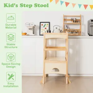 Costway Kids Kitchen Step Stool Height Adjustable Folding Toddler Kitchen Wooden Helper