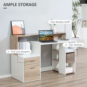 HOMCOM Multi-Storage & Workstation Desk Table Storage Shelves Home Office Oak