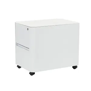 2 Drawer White Curved Metal Under Desk Mobile Pedestal Unit Filing Cabinet - Fully Assembled