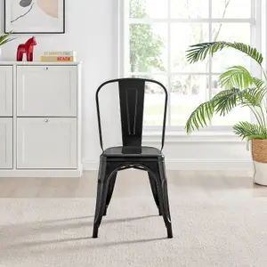 Furniturebox Set of 2 Black Colton Tolix Style Stackable Industrial Metal Dining Chair