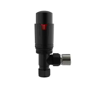 Rinse Bathrooms Angled 1 x 15mm Black Round Head Radiator and Towel Rail Thermostatic Valves