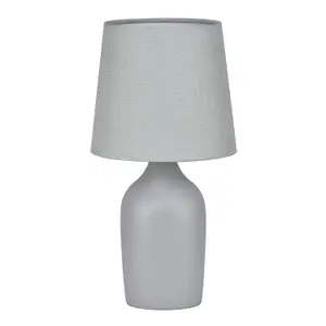 First Choice Lighting Set of 2 Smooth Grey Ceramic 27cm Table Lamps With Maching Shades