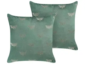 Set of 2 Cushions YUZURI Velvet 45 x 45 cm Animal Emerald Green