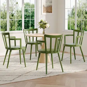 4 Pcs Green PP Dining Chairs PU Leather Padded with Armrest