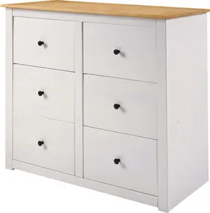 Panama 6 Drawer Wide Chest in White and Natural Wax Finish