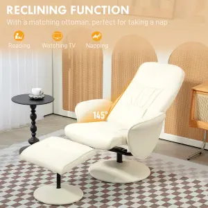 HOMCOM PU Leather Armchair and Footrest Swivel Recliner w/ Ottoman Cream White