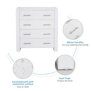 HOMCOM Chest Of 4 Drawers Home Storage Clothes Cabinet Metal Handles Base White