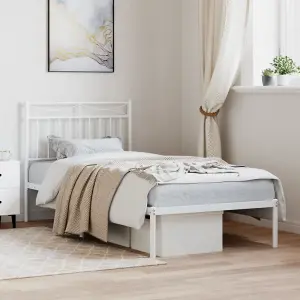 Berkfield Metal Bed Frame with Headboard White 90x190 cm