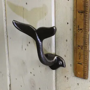 Oakcrafts - Antique Cast Iron Whale Tail Shaped Decorative Wall Hook