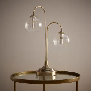 Antique Brass table lamp with 2 arms and ribbed glass light shades modern home decor