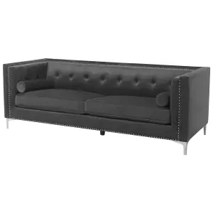 3 Seater Velvet Sofa Dark Grey AVALDSENES