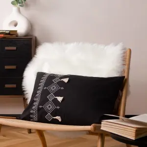 furn. Pritta Embroidered Tasselled Feather Filled Cushion