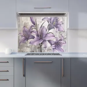 Purple Lilies In Bloom Kitchen Splashback