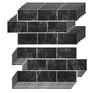 Black Marble Stone Tile Sticker 6 x 12 inches / 15.4 x 30.5 cm  - 12pcs in a pack