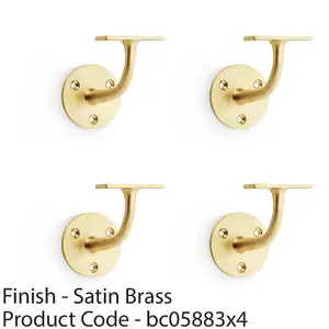 4 PACK - Heavy Duty Stair Handrail Bannister Bracket Arm - Satin Brass 82mm Proj Holder