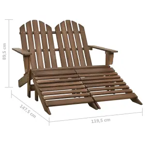 Berkfield 2-Seater Garden Adirondack Chair&Ottoman Fir Wood Brown