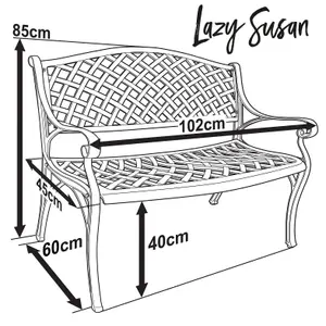 Lazy Susan Jasmine Garden Bench, 2 Seater Bench, Cast Aluminium Bench, 102cm Wide Metal Bench