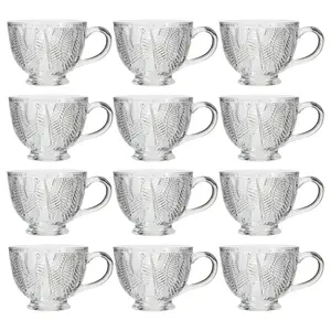 Set of 12 Vintage Style Embossed Botanical Design Coffee Mug Clear Tea Cups