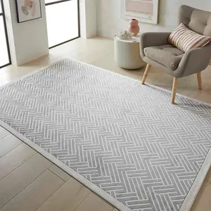 Light Grey Ivory Modern Chequered Geometric Easy to Clean Dining Room Bedroom and Living Room Rug-160cm X 230cm