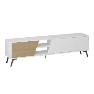 Decortie Fiona Modern TV Unit Multimedia Cabinet with Storage Doors 75" Oak White 180cm