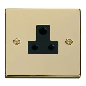 Polished Brass 1 Gang 5A Round Pin Socket - Black Trim - SE Home