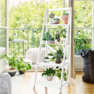 Costway 4 Tier Ladder Shelf Storage Shelving Unit Wooden Bookcase Shelves Space Saving Storage Rack