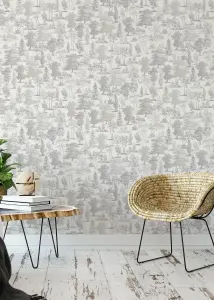 Muriva Taupe Floral 3D effect Patterned Wallpaper