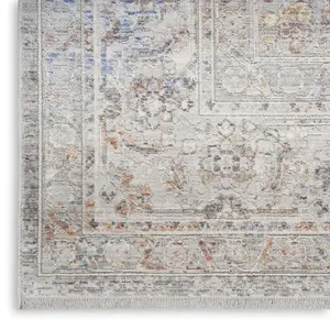 Ivory Blue Floral Bordered Traditional Rug For Dining Room Bedroom & Living Room-76cm X 122cm