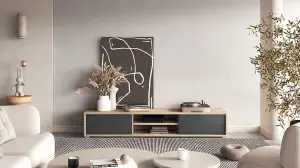 Chic Frida 40 Floating TV Cabinet 1800mm in Light Oak & Anthracite - Contemporary Media Unit H320mm D360mm