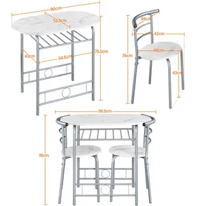 2 - Person Dining Set White/Silver / 76" H x 49" W x 42" D