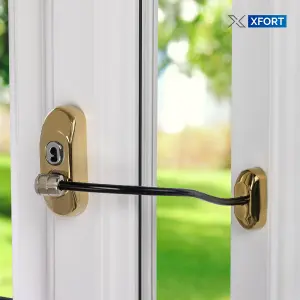 XFORT Viper Key Locking Cable Window Restrictor in Polished Brass