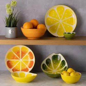 Typhoon World Foods Orange Bowl, Lemon Oval Bowl & Lemon Round Platter Set