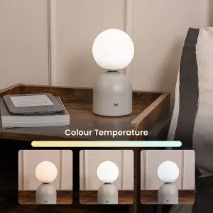 ValueLights Marlow Rechargeable Touch Button Table Lamp with Opal Globe Lampshade - Oyster Grey