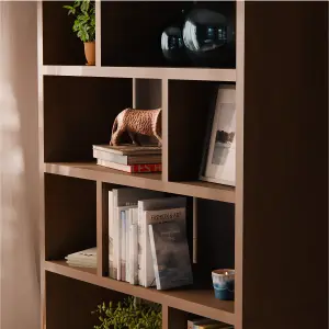 sweeek. 5-tier asymmetrical bookshelf with 10 compartments Basiks Walnut 111.2x39x190 cm