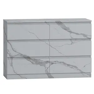 ZITA - 6 Drawer Chest of Drawers in Matt White Marble Effect