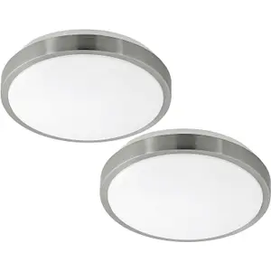 2 PACK Wall Flush Ceiling Light White Shade White Satined Nickel Plastic LED 18W