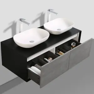 Declan Black & Concrete Wall Mounted Vanity Unit & Basin Set (W)1200mm (H)400mm