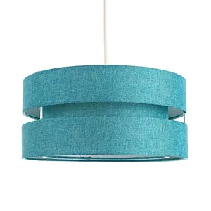 Contemporary Quality Teal Linen Fabric Triple Tier Ceiling Pendant Light Shade