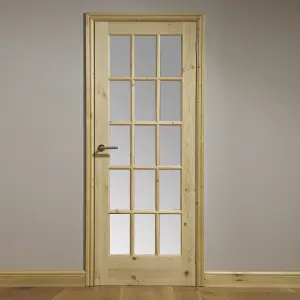 Fortia 0 panel 15 Lite Clear Glazed Traditional Natural Pine veneer Internal Timber Door, (H)1981mm (W)762mm (T)35mm