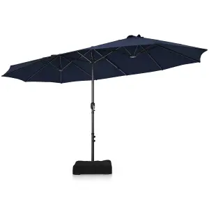 Costway 4.5m Double-Sided Parasol W/ Base and Crank Outdoor Twin Large Patio Umbrella